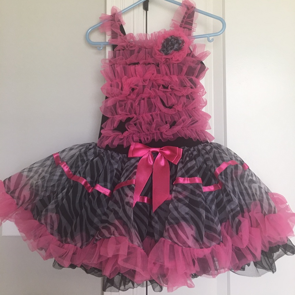 Cute toddler girl black pink zebra print dress