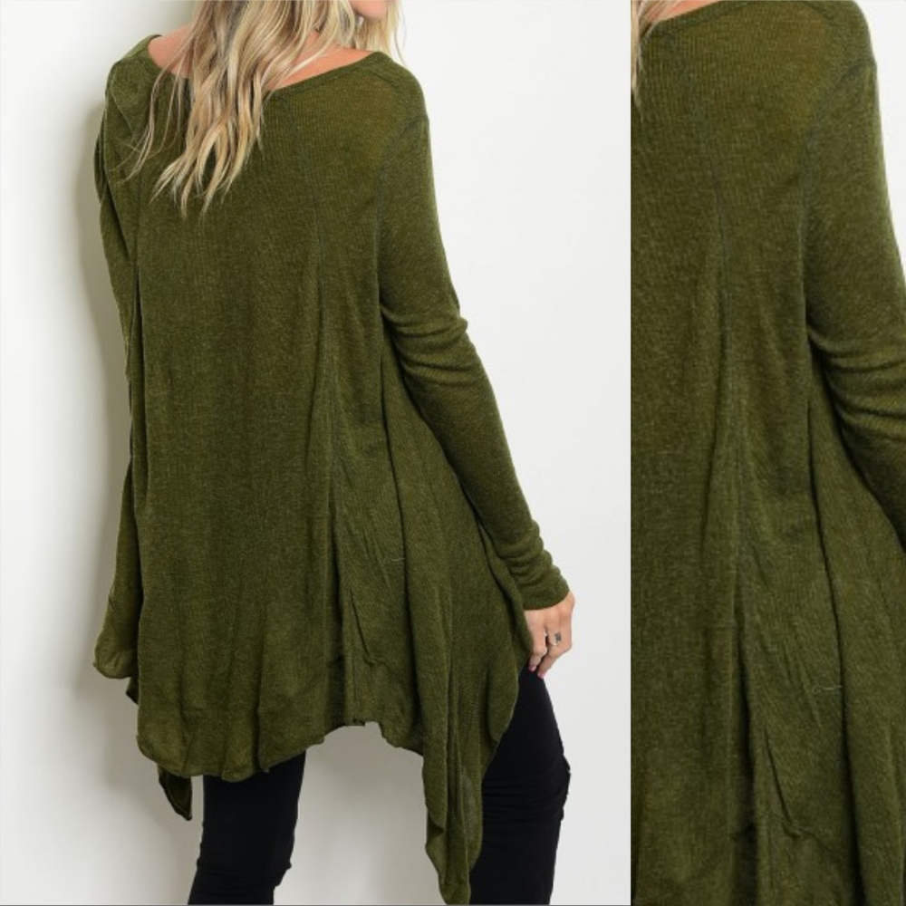 💋LAST 1💋COMFY OLIVE GREEN RIBBED TUNIC TOP - Picture 2 of 4