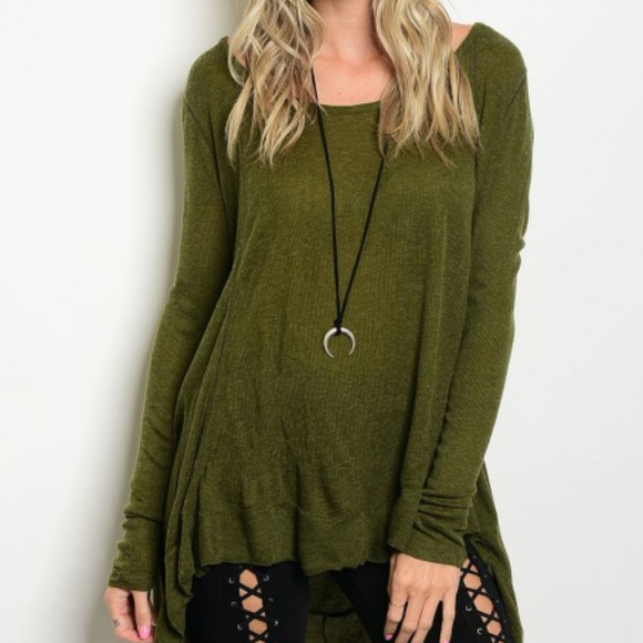 💋LAST 1💋COMFY OLIVE GREEN RIBBED TUNIC TOP - Picture 3 of 4