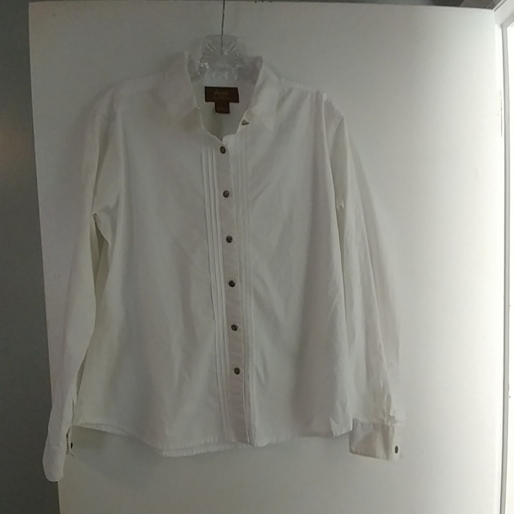 Aura long sleeve white button down womens shirt