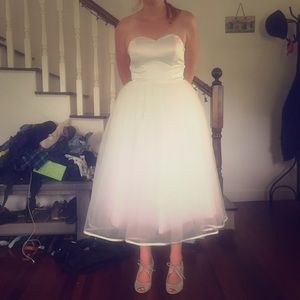 Strapless tea length wedding dress