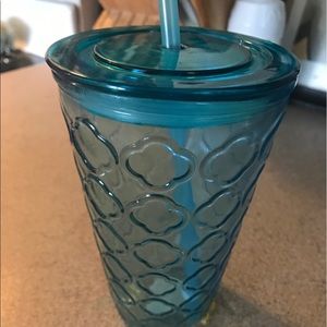 Light Blue Glass Tumbler with Straw & Lid