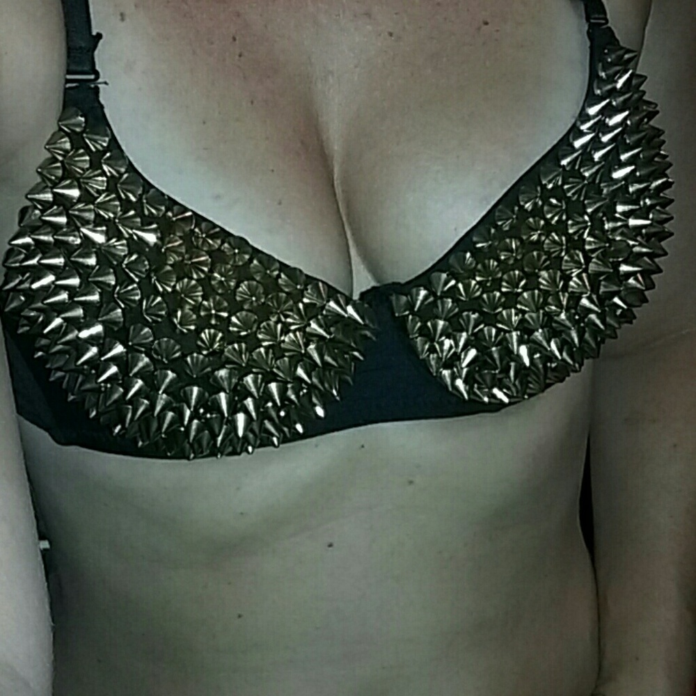 Fun gold spikey bra!