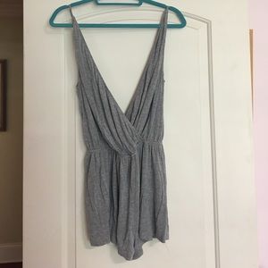 Tobi grey deep V cross over romper