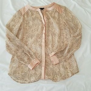 Ann Taylor Sheer Blush Snake Print Blouse