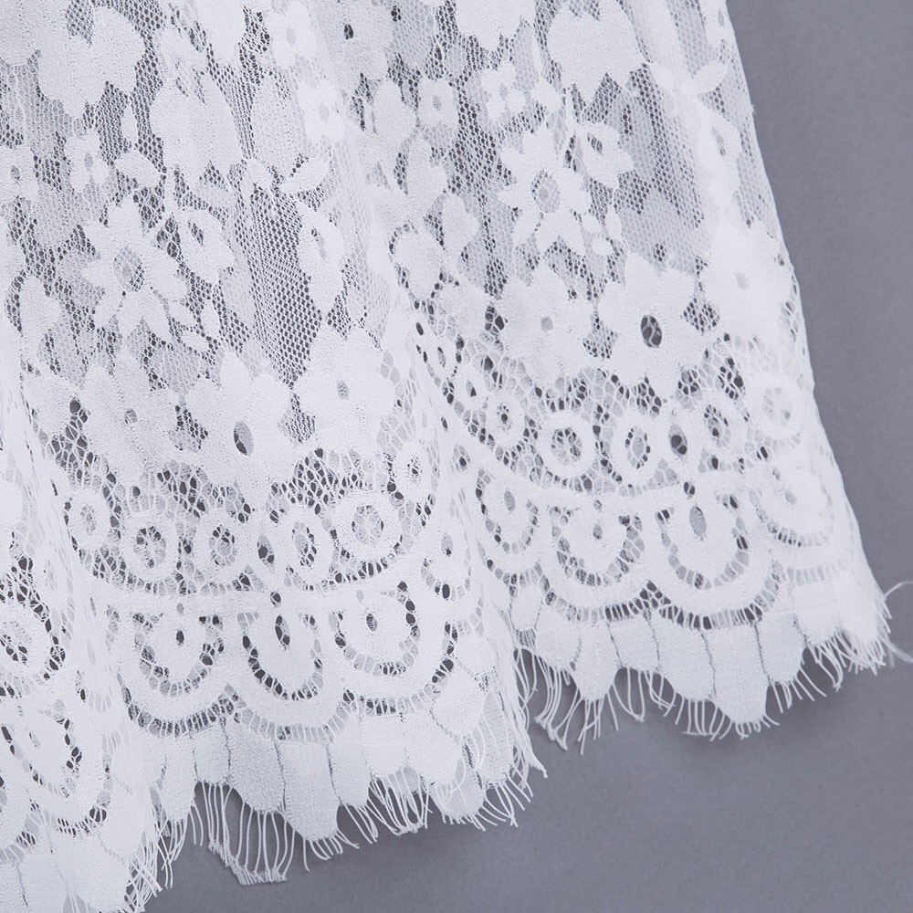 White Lace Floor Length Long Sleeve Gown - Picture 5 of 8