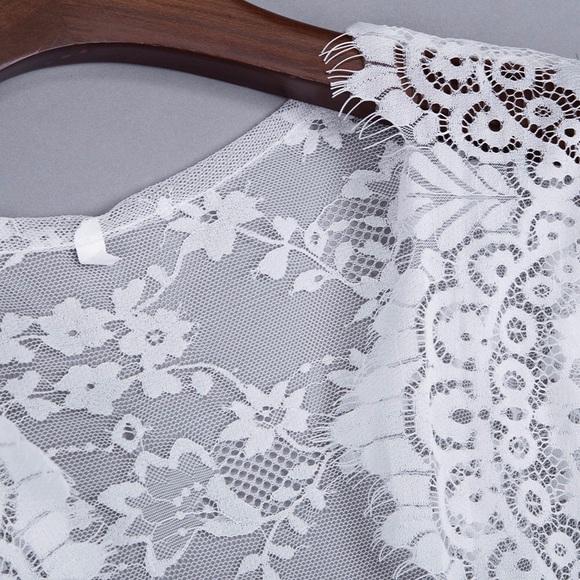 White Lace Floor Length Long Sleeve Gown - Picture 3 of 8