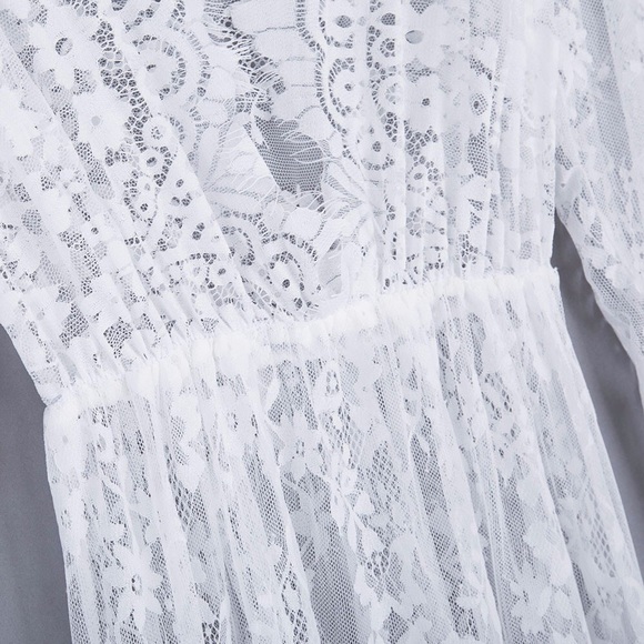 White Lace Floor Length Long Sleeve Gown - Picture 4 of 8