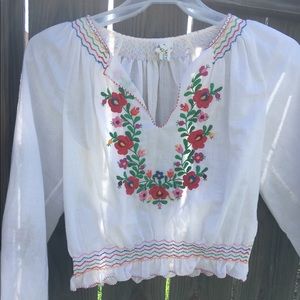 Embroidered Bohemian Peasant Crop Top