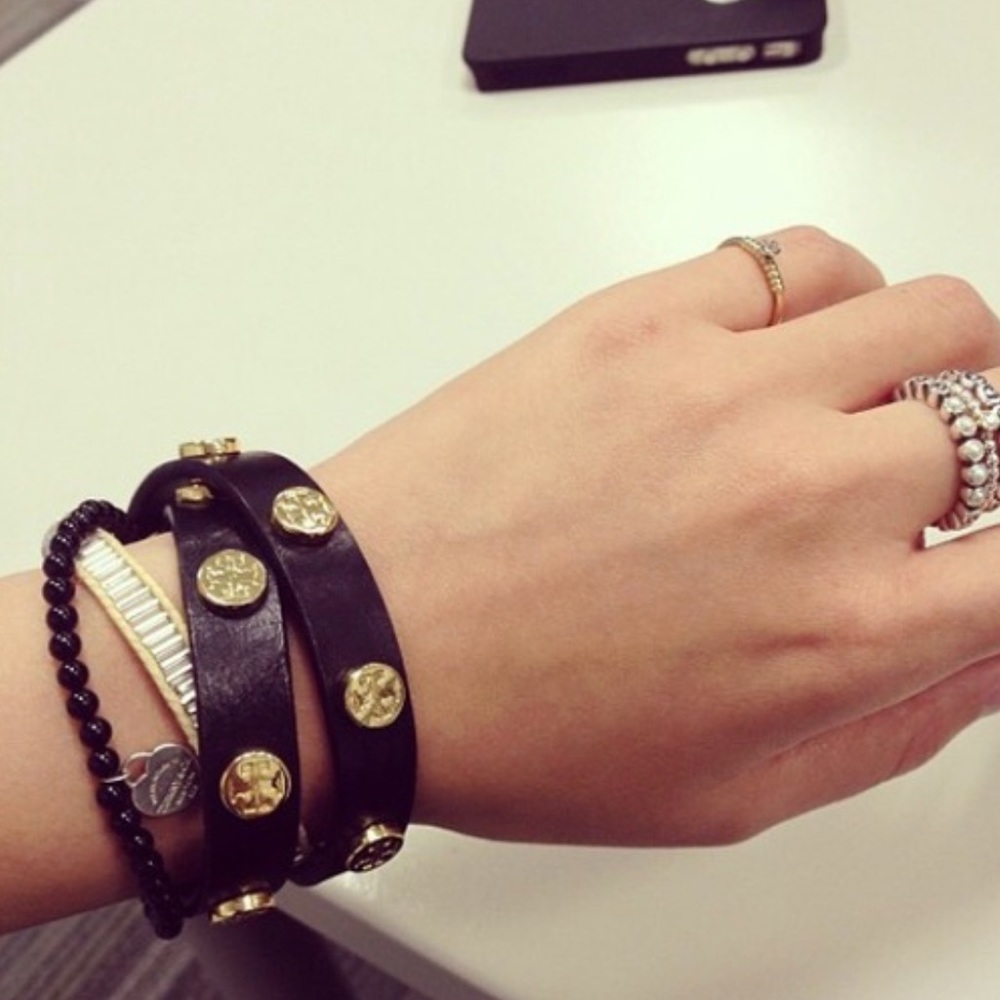 Tory Burch Brown Leather Wrap Bracelet