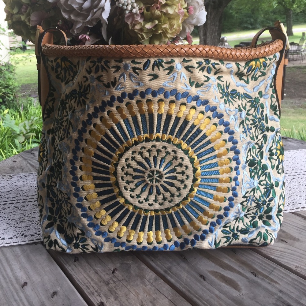 Beautiful Cole Haan embroidered medallion tote