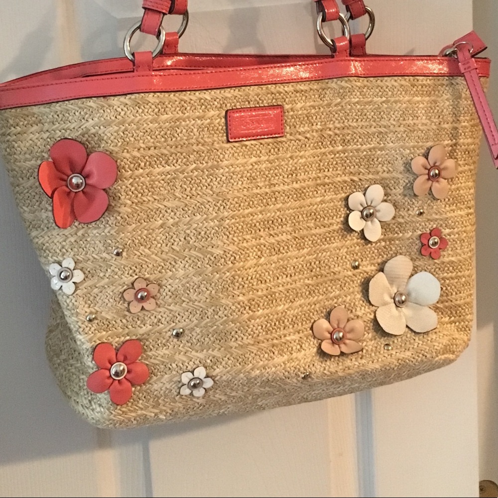 Coach Straw Floral Tote Bag gently used