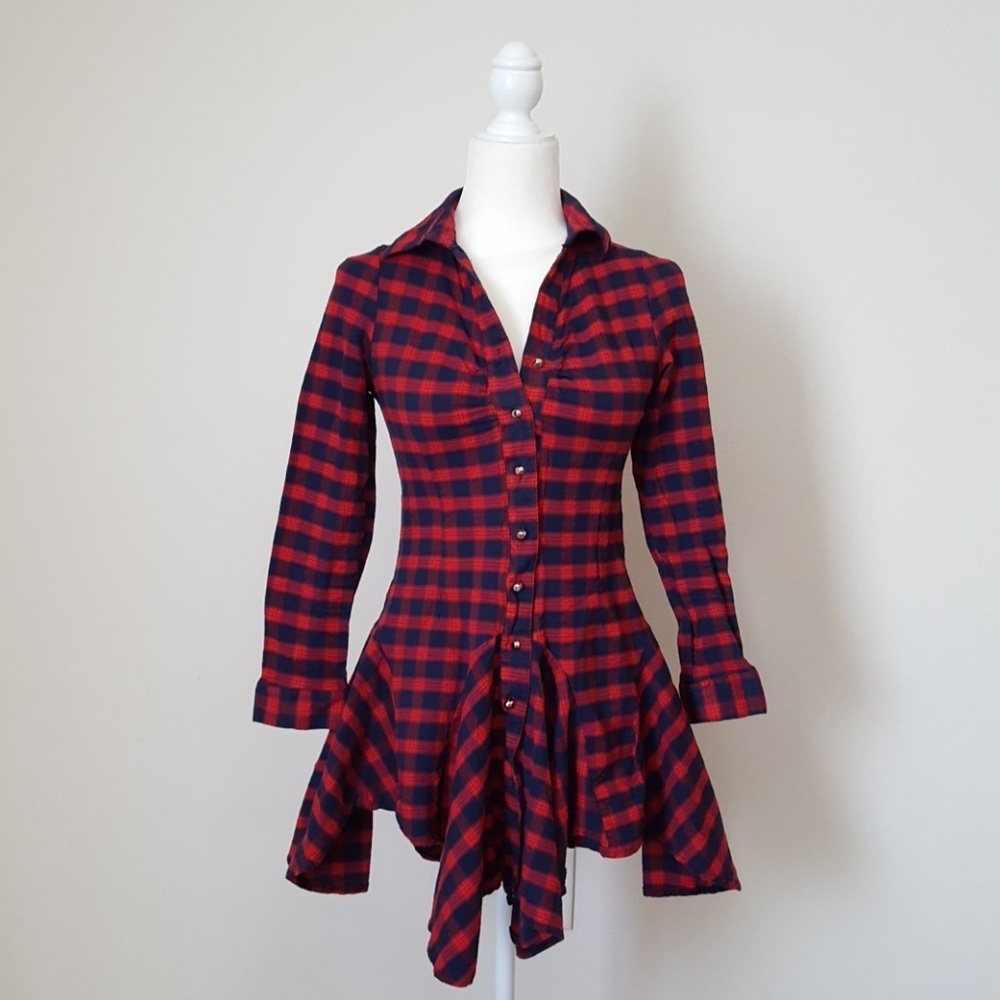 Red and Black Plaid Shirtdress Sm/Med