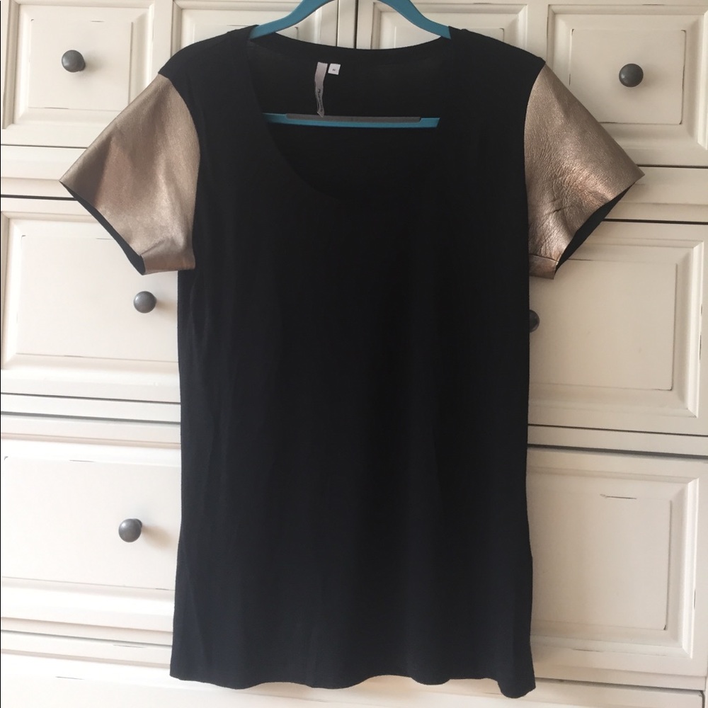 Black Michael Star tee with gold leather sleeves