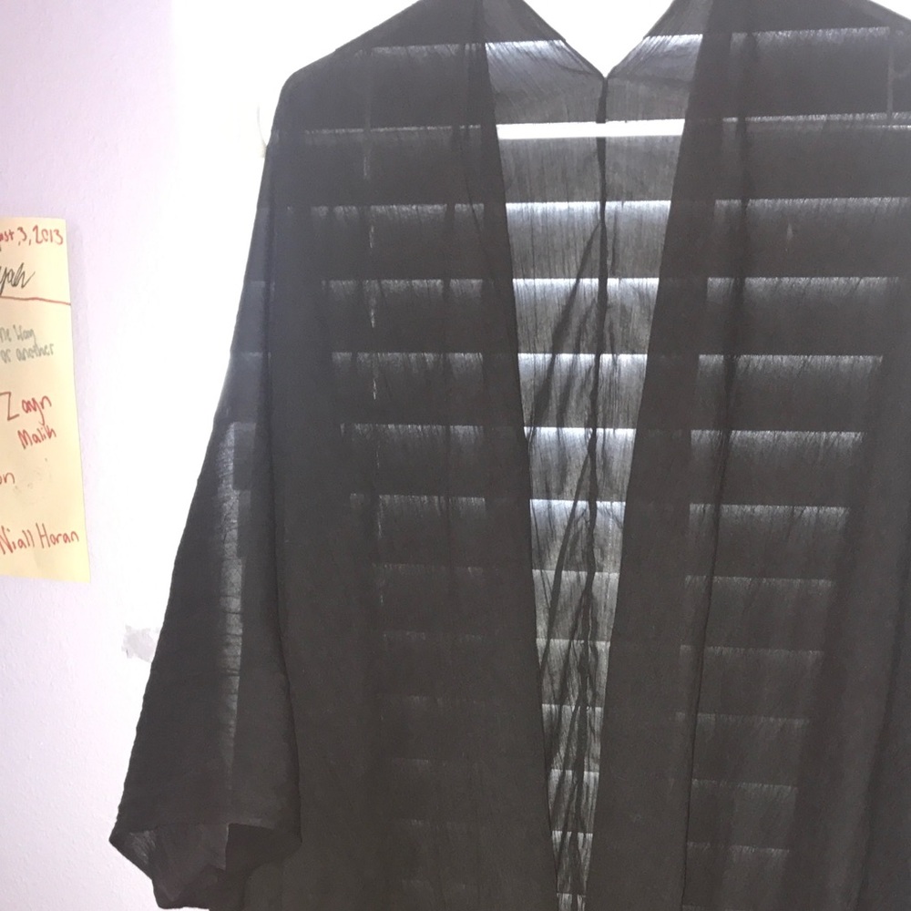 Long black sheer shawl wth lace linings.