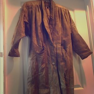 Vintage long tan leather coat