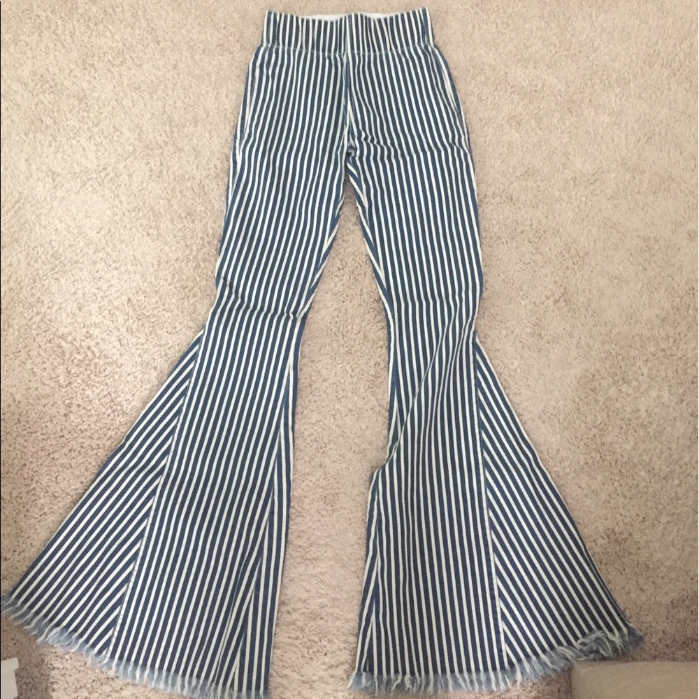 Show me your mumu denim Berkeley bells pin stripe