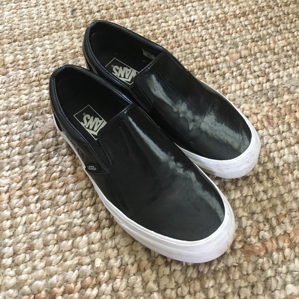 black patent leather vans