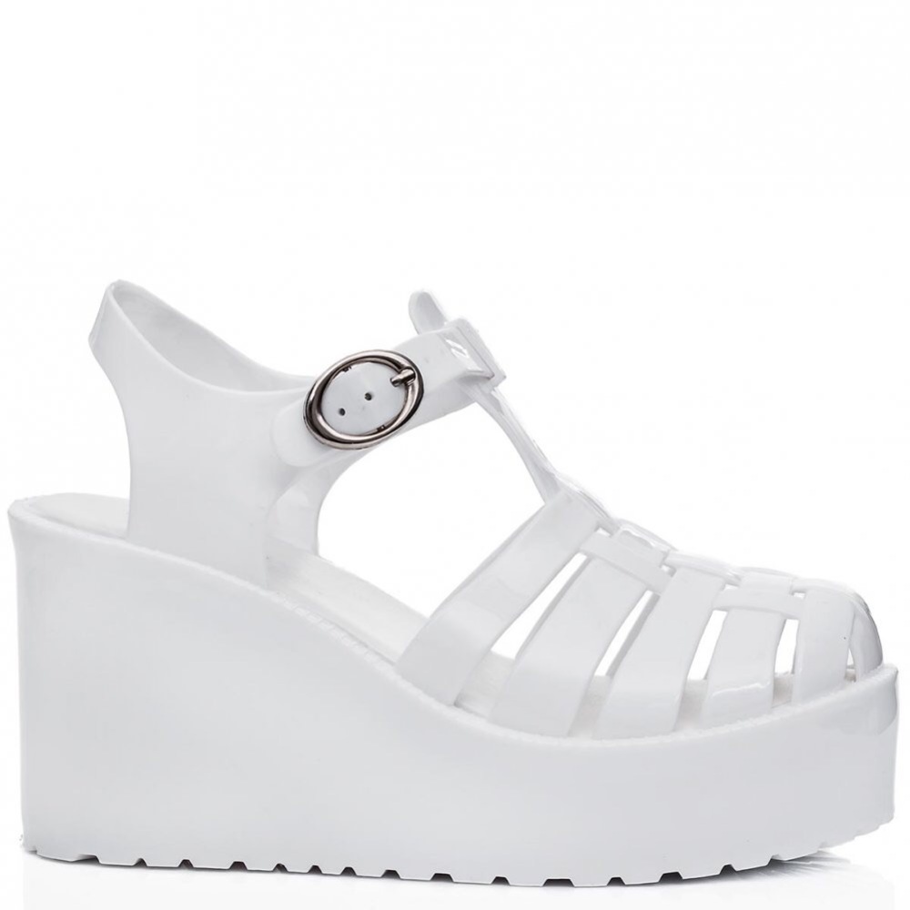 Ladies White Jelly  Platform Heel Sandals.