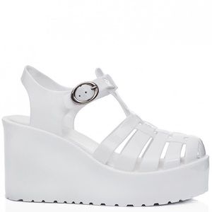 Ladies White Jelly  Platform Heel Sandals.