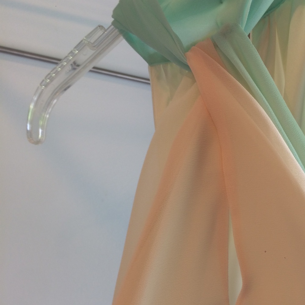 Keyhole mint, peach, and cream chiffon dress