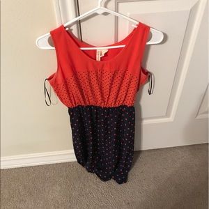 Orange and blue polka dot dress