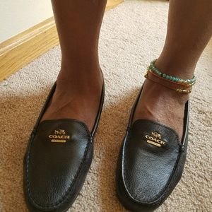 Leather black coach flats NEW