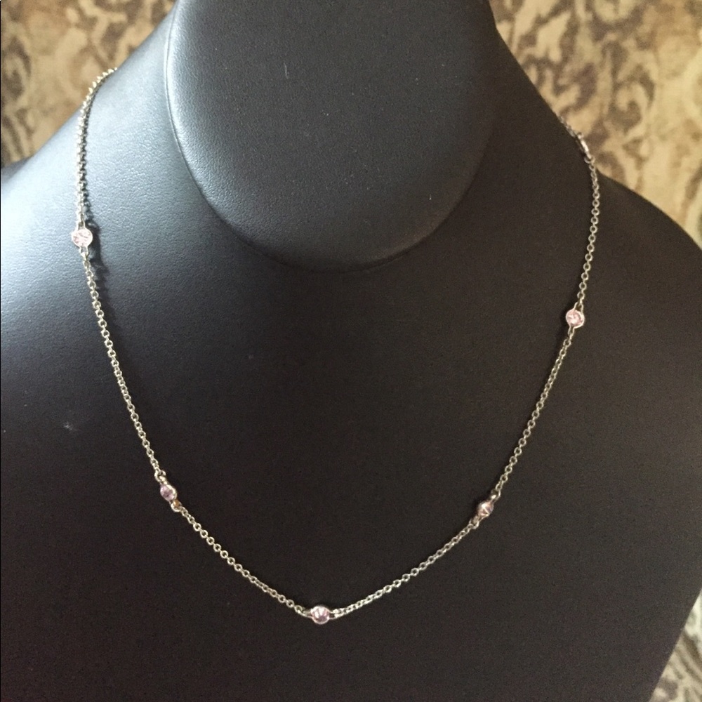 Pink sterling silver cz necklace