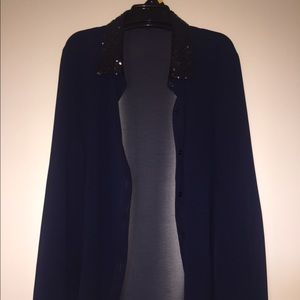 Navy blue cover up jacket with sparkle collar