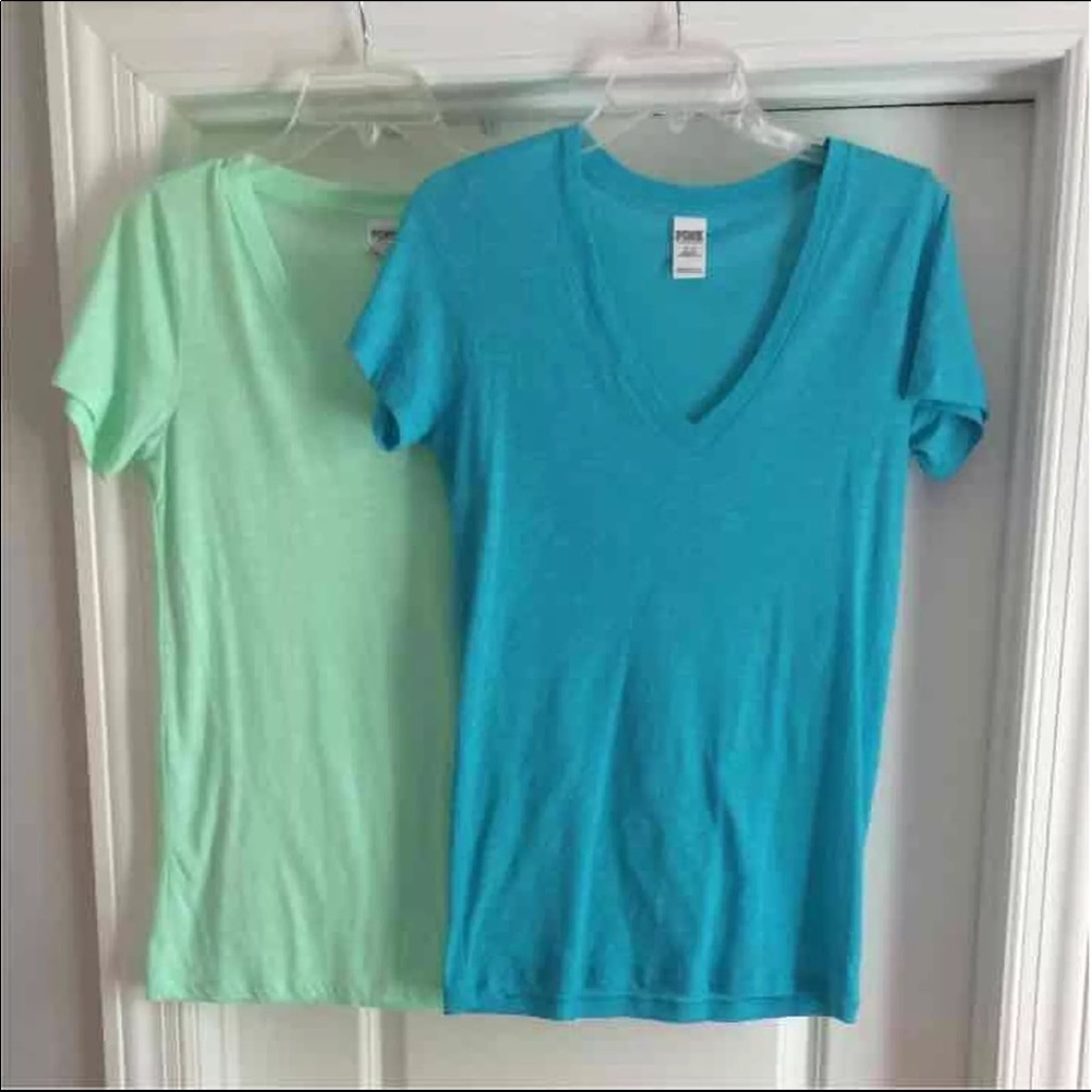 PINK V-neck T-shirts Medium