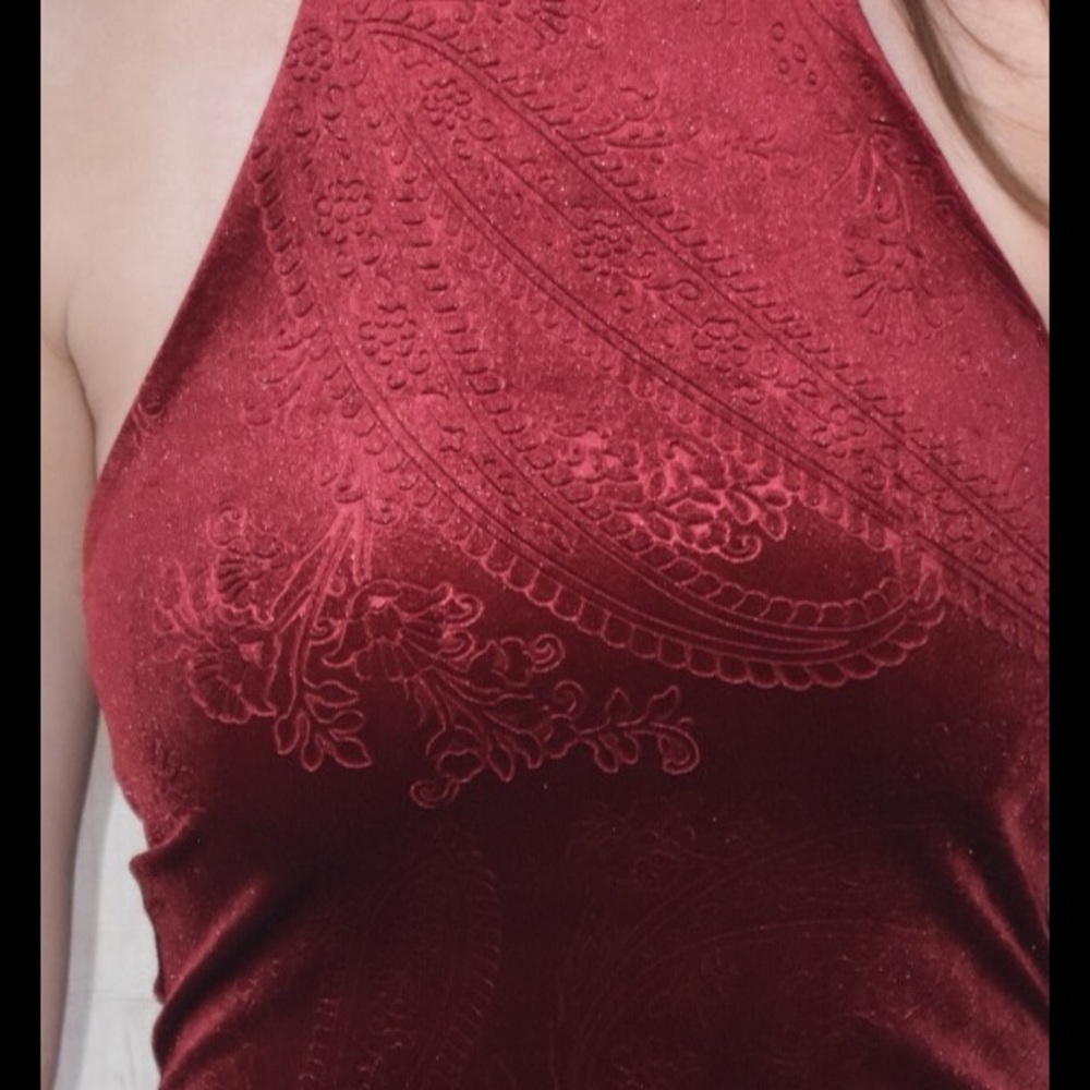 Red Embossed Velvet Cocktail Party Holiday Dress - Picture 4 of 9