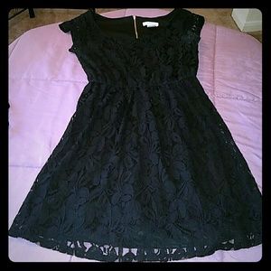❤Black Skater Dress With Lacey Flower Pattern❤