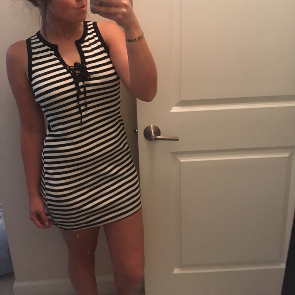Striped lace up body con dress