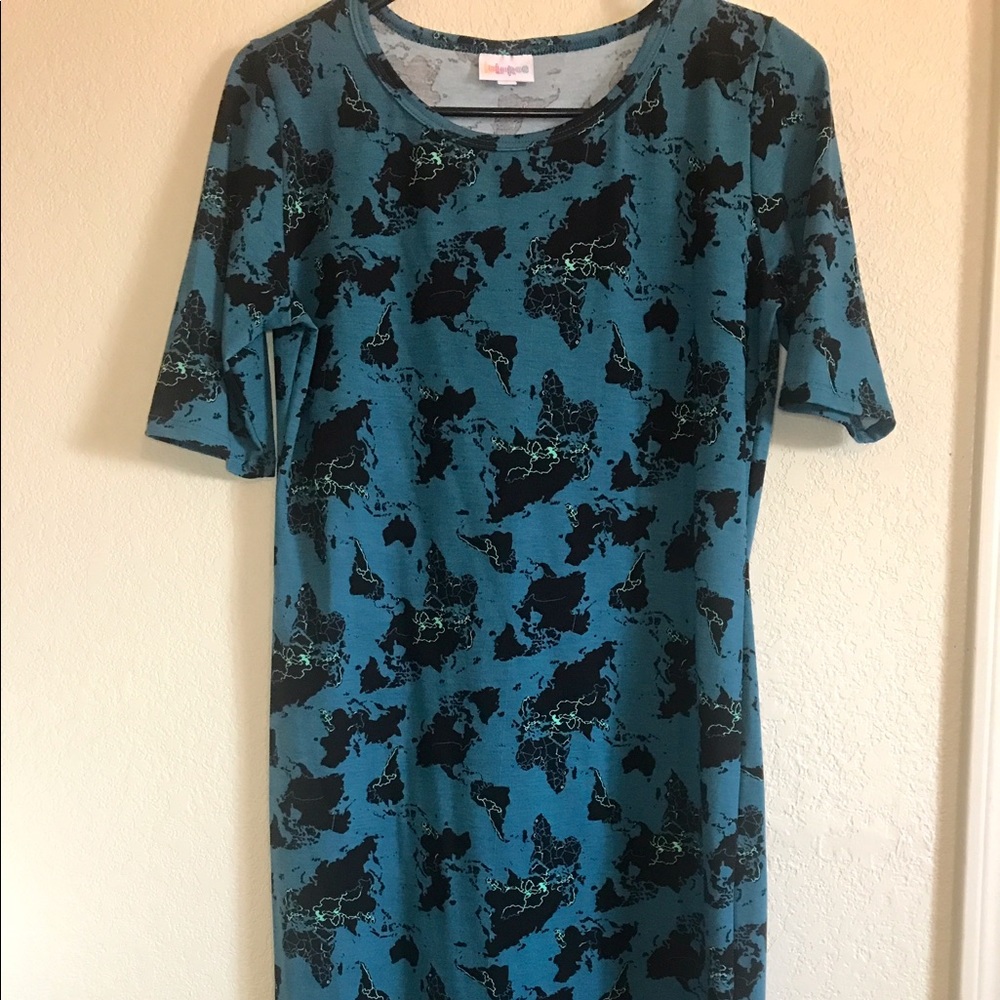 LuLaRoe Small Julia Dress World Map Print