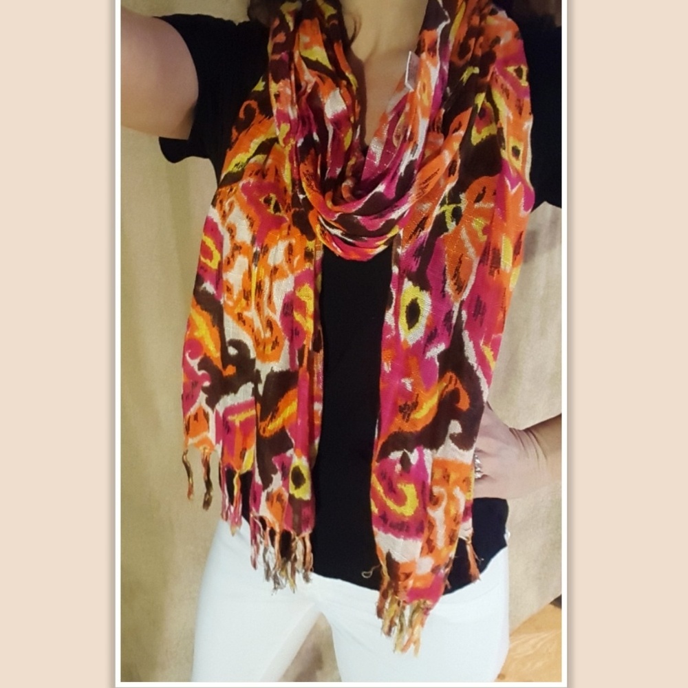 Ikat Ethnic Scarf Pink Orange Brown Yellow