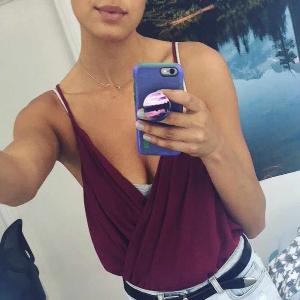 Plunge neck burgundy cami