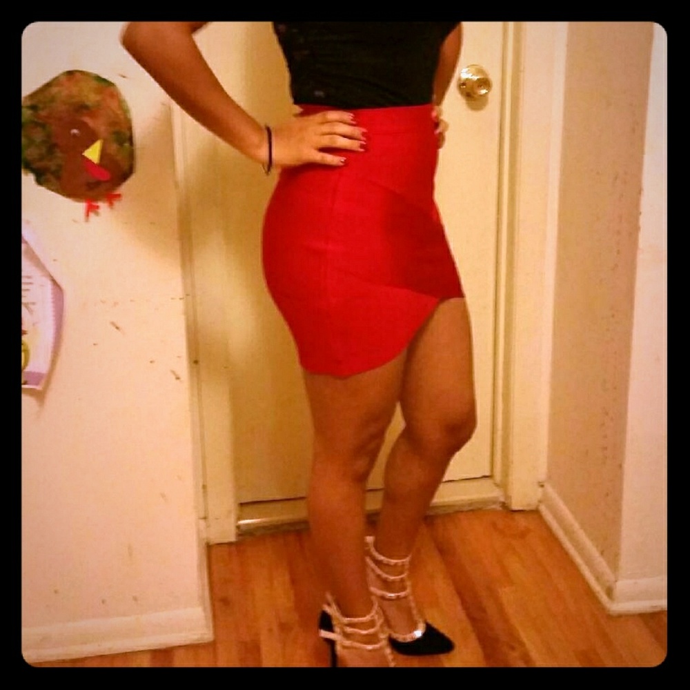 SOLD -Red Bandage Arched mini skirt