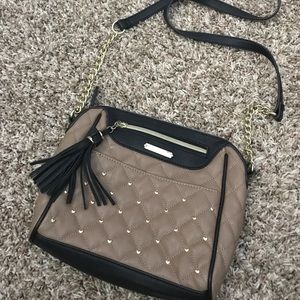 Betsey Johnson heart decal tan and black purse