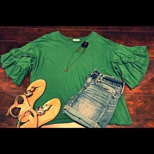 Green Clover Ruffle Sleeve Top