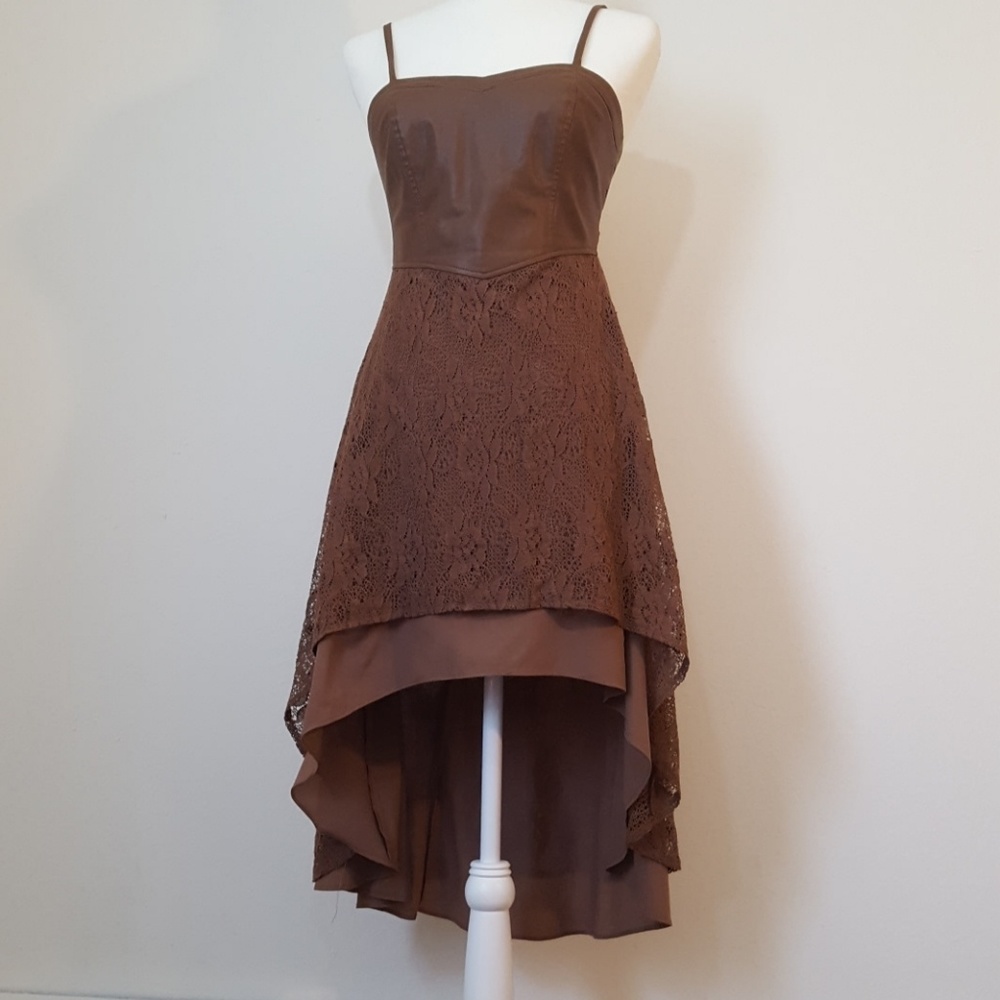 Brown Vegan Leather Hi-lo Dress W/back cutouts