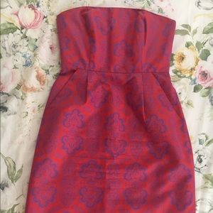 J.Crew red/purple strapless w/ pockets dress 00