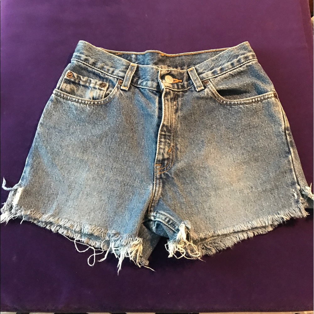 High waisted Levi Strauss denim cut off shorts