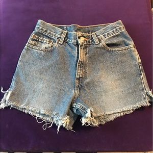 High waisted Levi Strauss denim cut off shorts