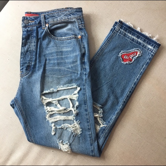 💥Hight Waisted Patched Jeans 💥 Size M/L - Picture 3 of 7