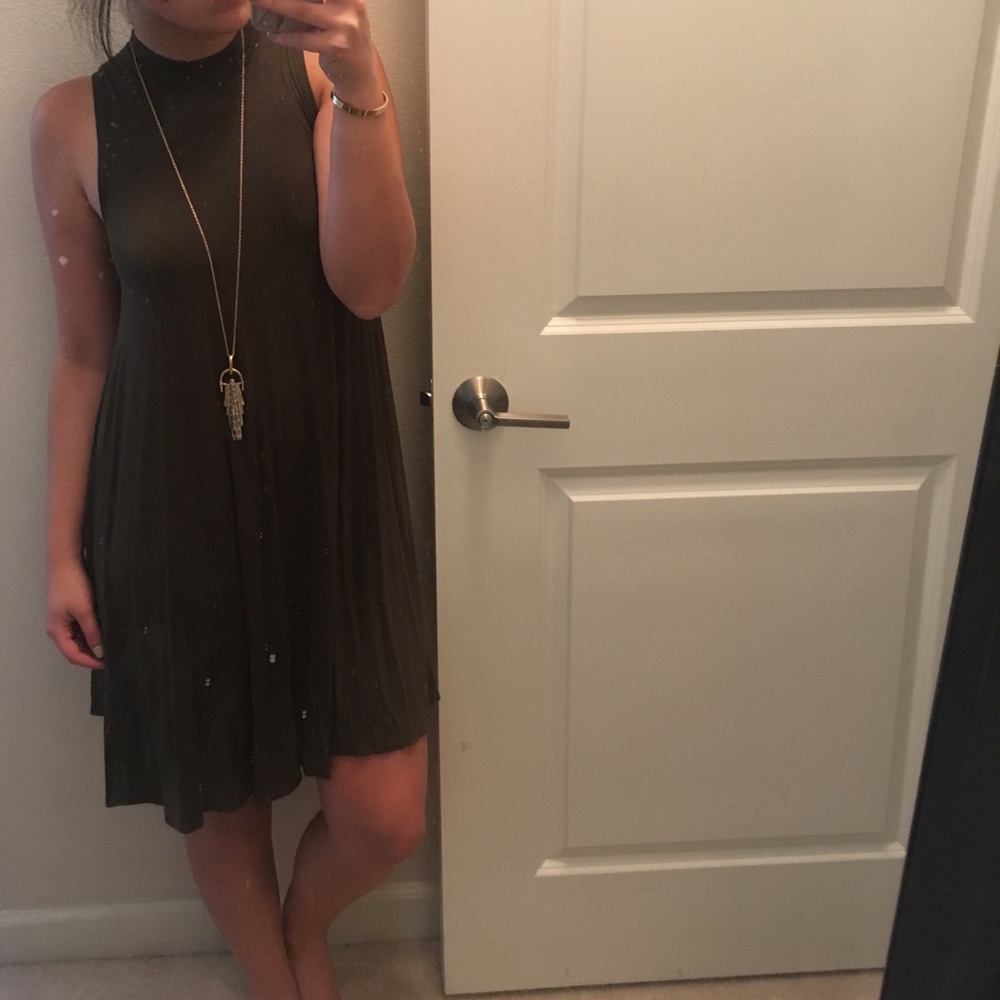 Olive green turtleneck shift dress