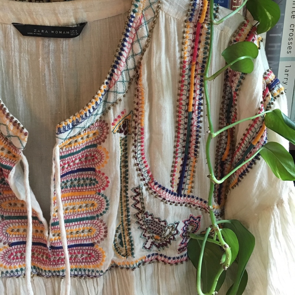 Boho tunic/dress w/ colored embroidery & beading