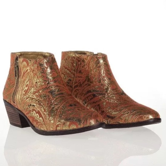 Anthropologie Festival Flat Bootie Orange Gold 6.5 - Picture 2 of 8