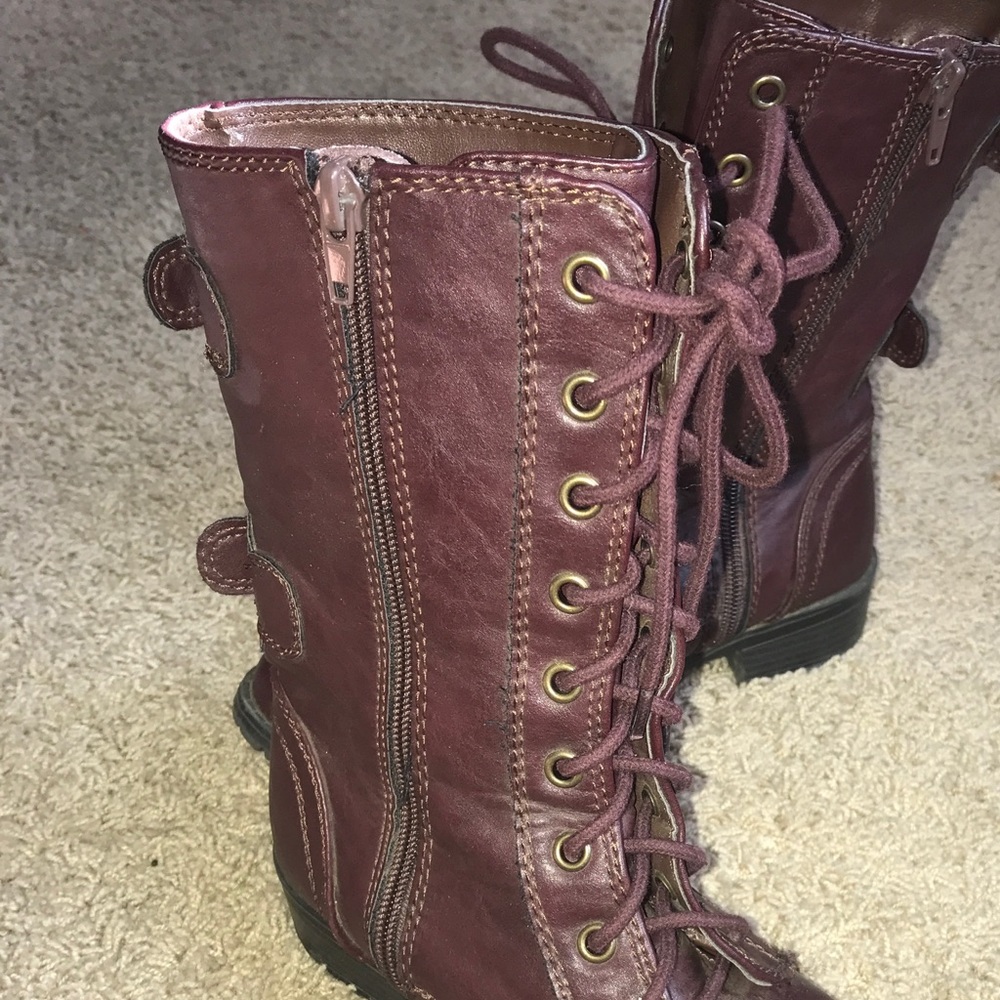 Maroon and gold combat boots