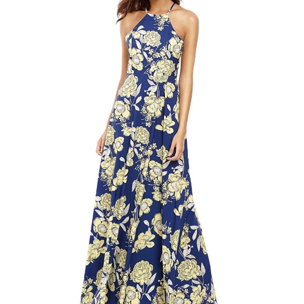 Sleeveless Halter Neck Vintage Floral Print Maxi