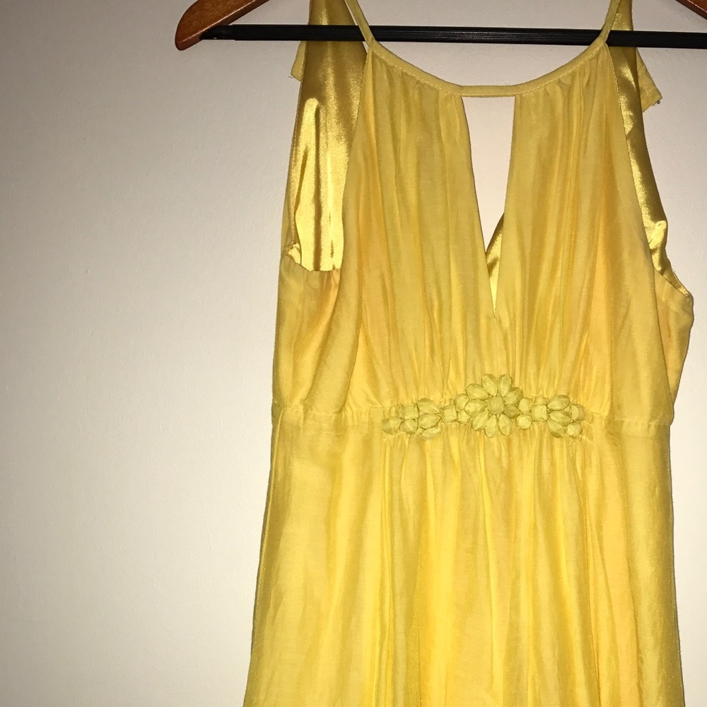 Yellow flowy dress with beading on waist